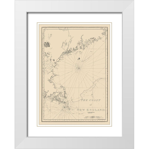 New England Coast - Des Barres 1776 White Modern Wood Framed Art Print with Double Matting by Des Barres