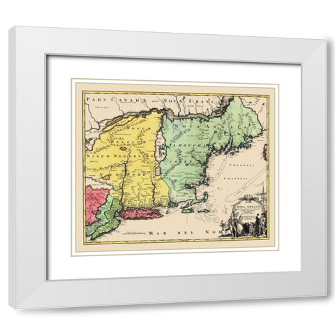 New England, United States - Homann 1759 White Modern Wood Framed Art Print with Double Matting by Homann