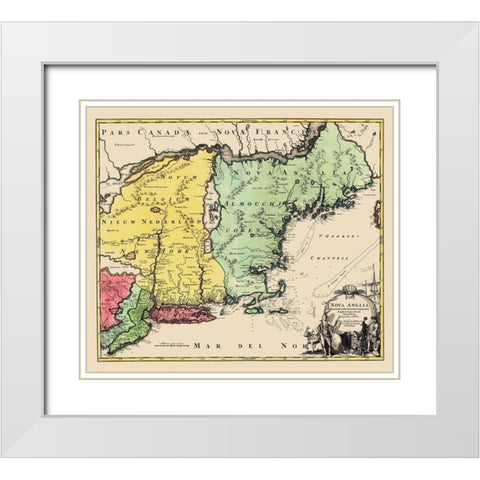 New England, United States - Homann 1759 White Modern Wood Framed Art Print with Double Matting by Homann