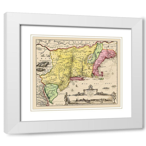 New England, Virginia to Maine State White Modern Wood Framed Art Print with Double Matting by Visscher