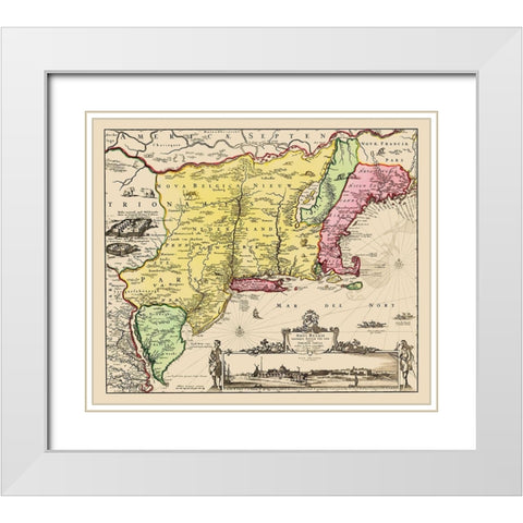 New England, Virginia to Maine State White Modern Wood Framed Art Print with Double Matting by Visscher