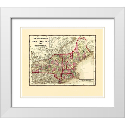 New England, New York - Lloyd 1873 White Modern Wood Framed Art Print with Double Matting by Lloyd