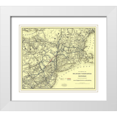 Delaware and North River Railroad - Colton 1890 White Modern Wood Framed Art Print with Double Matting by Colton