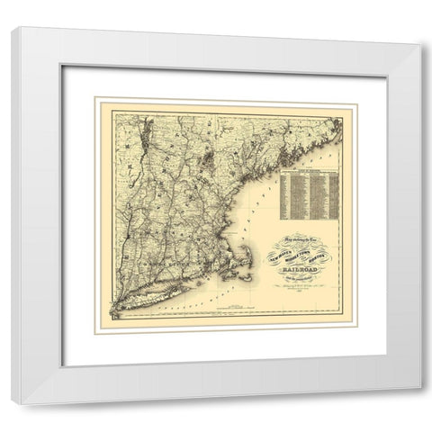 New Haven, Middletown and Boston 1867 White Modern Wood Framed Art Print with Double Matting by Colton