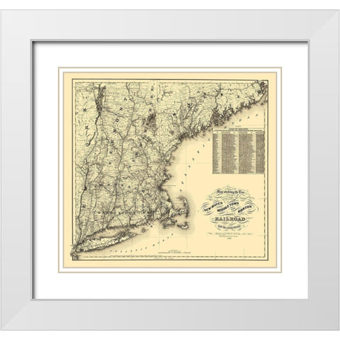 New Haven, Middletown and Boston 1867 White Modern Wood Framed Art Print with Double Matting by Colton