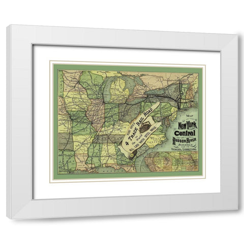 New York Central and Hudson River Railroad 1876 White Modern Wood Framed Art Print with Double Matting by Rand McNally