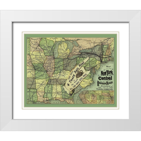 New York Central and Hudson River Railroad 1876 White Modern Wood Framed Art Print with Double Matting by Rand McNally