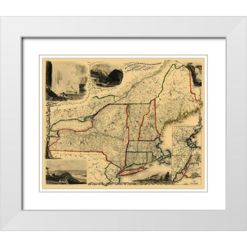 Railroad, Steam Boat, Stage Routes - Sherman 1850 White Modern Wood Framed Art Print with Double Matting by Sherman
