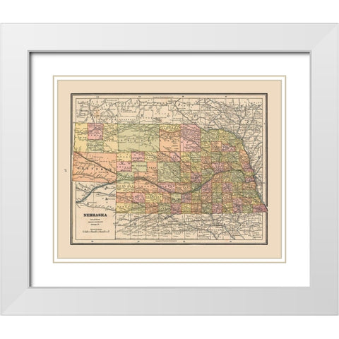 Nebraska - Cram 1888 White Modern Wood Framed Art Print with Double Matting by Cram