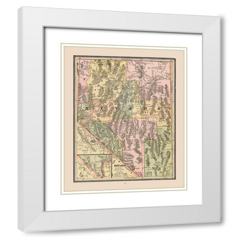 Nevada, United States - Cram 1888 White Modern Wood Framed Art Print with Double Matting by Cram