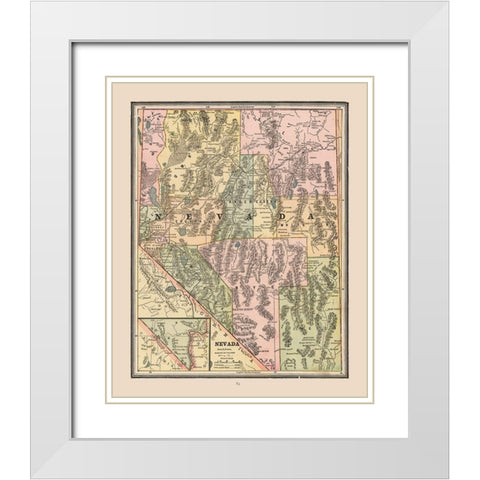 Nevada, United States - Cram 1888 White Modern Wood Framed Art Print with Double Matting by Cram
