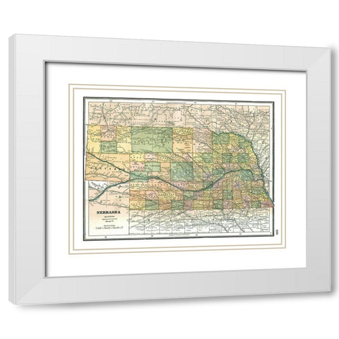 Nebraska - Johnson 1888 White Modern Wood Framed Art Print with Double Matting by Johnson