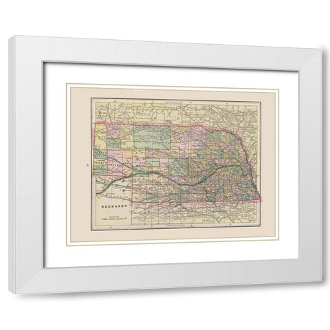 Nebraska - Cram 1892 White Modern Wood Framed Art Print with Double Matting by Cram