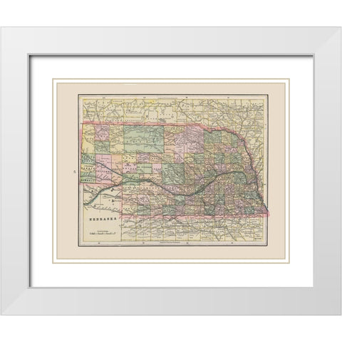 Nebraska - Cram 1892 White Modern Wood Framed Art Print with Double Matting by Cram