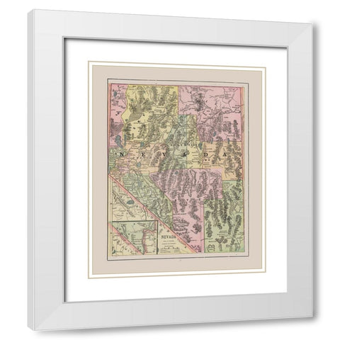 Nevada - Cram 1892 White Modern Wood Framed Art Print with Double Matting by Cram