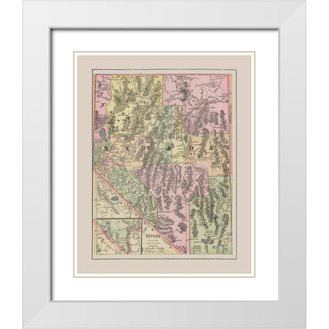 Nevada - Cram 1892 White Modern Wood Framed Art Print with Double Matting by Cram