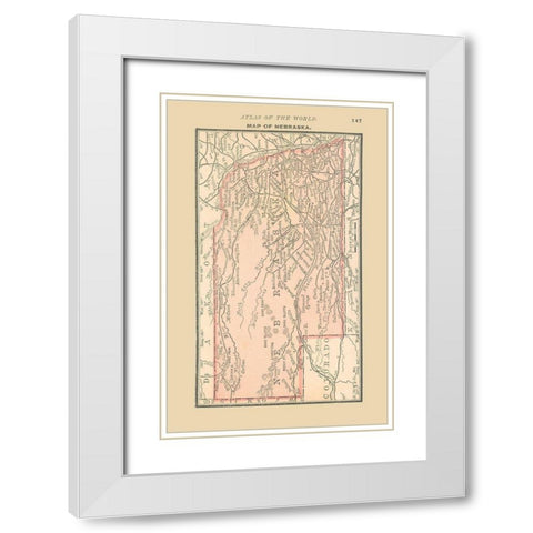 Nebraska - Alden 1886 White Modern Wood Framed Art Print with Double Matting by Alden