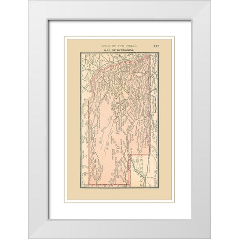 Nebraska - Alden 1886 White Modern Wood Framed Art Print with Double Matting by Alden