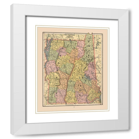 New Hampshire, Vermont - Cram 1888 White Modern Wood Framed Art Print with Double Matting by Cram