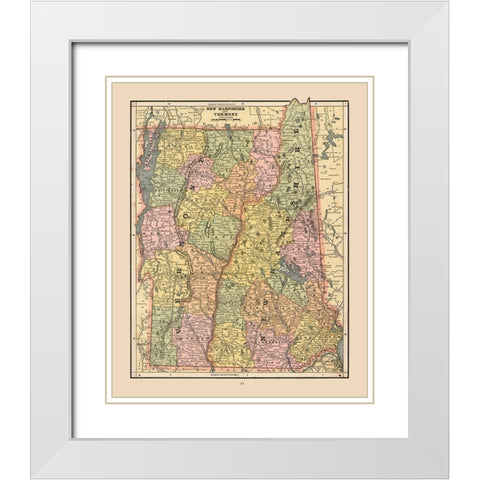 New Hampshire, Vermont - Cram 1888 White Modern Wood Framed Art Print with Double Matting by Cram