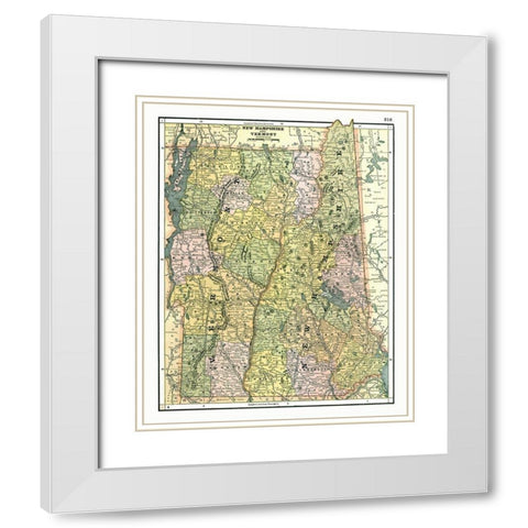 New Hampshire, Vermont - Johnson 1888 White Modern Wood Framed Art Print with Double Matting by Johnson