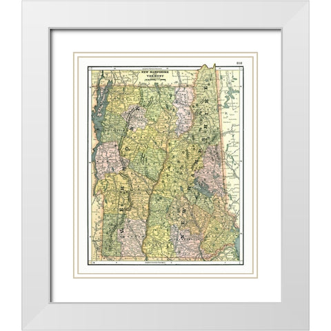 New Hampshire, Vermont - Johnson 1888 White Modern Wood Framed Art Print with Double Matting by Johnson