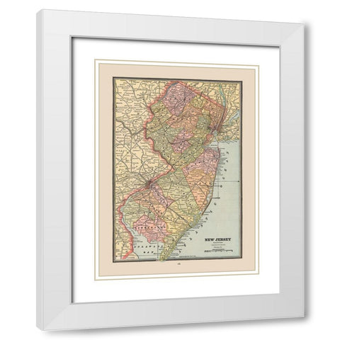 New Jersey, United States - Cram 1888 White Modern Wood Framed Art Print with Double Matting by Cram