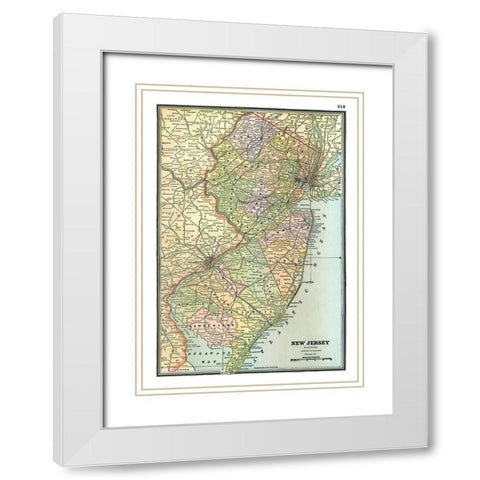New Jersey - Johnson 1888 White Modern Wood Framed Art Print with Double Matting by Johnson