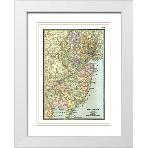 New Jersey - Johnson 1888 White Modern Wood Framed Art Print with Double Matting by Johnson