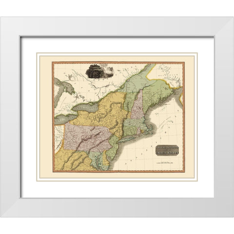 Northeastern United States - Thomson 1817 White Modern Wood Framed Art Print with Double Matting by Thomson