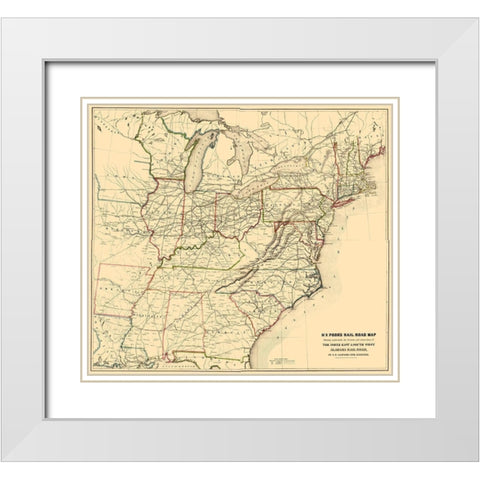 North East and South West Alabama 1854 White Modern Wood Framed Art Print with Double Matting by Poor