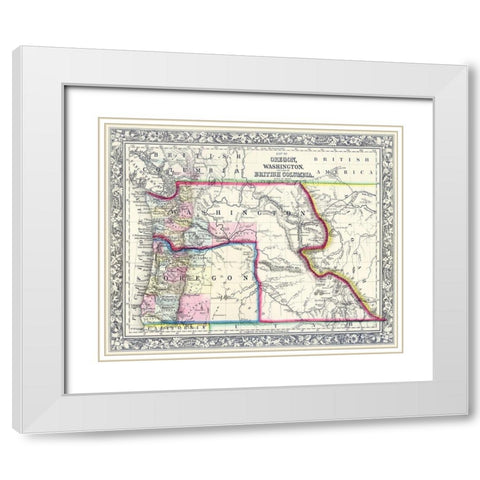 Oregon, Washington, Part of British Columbia - White Modern Wood Framed Art Print with Double Matting by Unknown