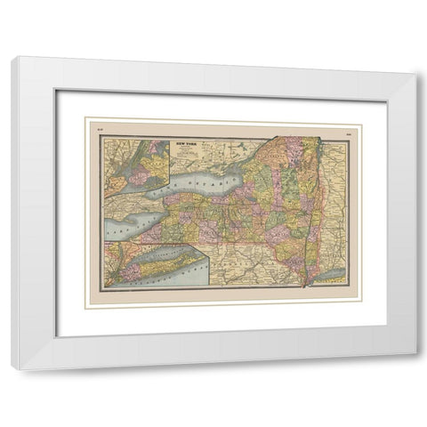 New York - Johnson 1888 White Modern Wood Framed Art Print with Double Matting by Johnson