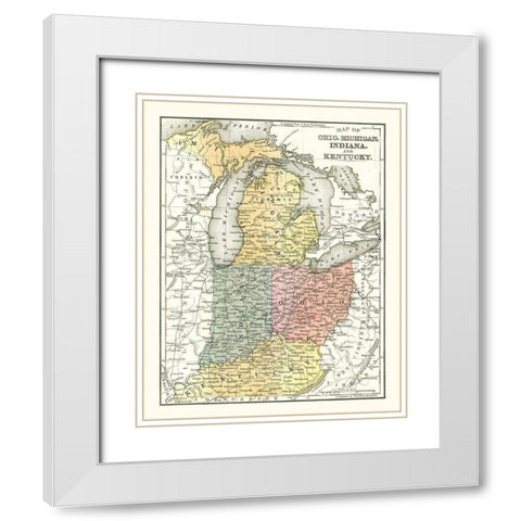 Ohio, Michigan, Indiana, Kentucky - Mitchell 1869 White Modern Wood Framed Art Print with Double Matting by Mitchell