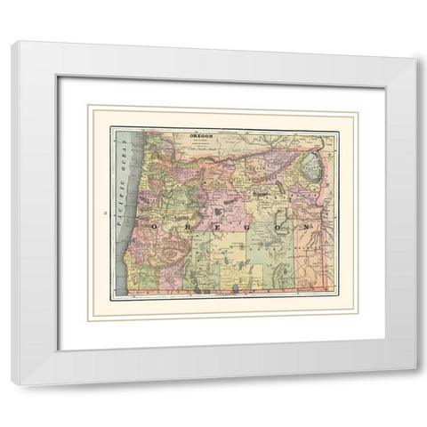 Oregon - Cram 1892 White Modern Wood Framed Art Print with Double Matting by Cram