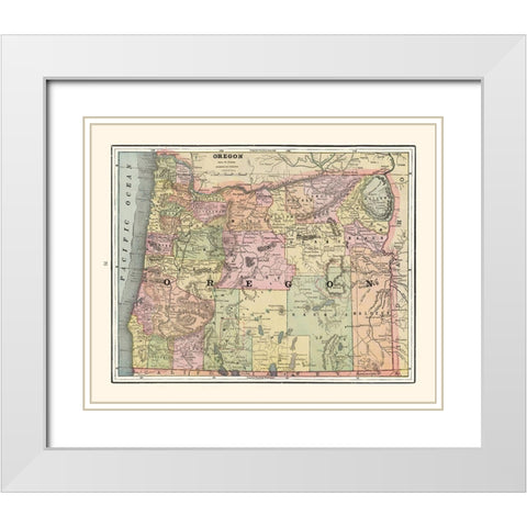 Oregon - Cram 1892 White Modern Wood Framed Art Print with Double Matting by Cram