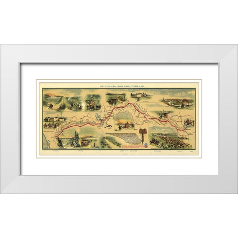 Pony Express Route April 3, 1860 White Modern Wood Framed Art Print with Double Matting by Jackson