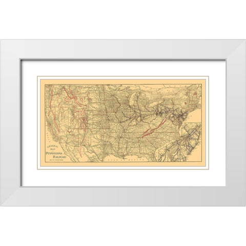 Pennsylvania Railroad - Allen 1893 White Modern Wood Framed Art Print with Double Matting by Allen