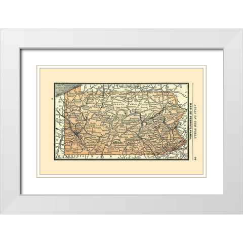 Pennsylvania - Alden 1886 White Modern Wood Framed Art Print with Double Matting by Alden