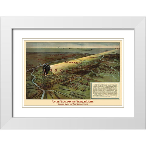 Port Arthur Route, Uncle Sam and Search Light 1896 White Modern Wood Framed Art Print with Double Matting by Hornbeck
