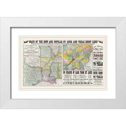St Louis - Iron Mountain Rail- Wooward 1882 White Modern Wood Framed Art Print with Double Matting by Wooward