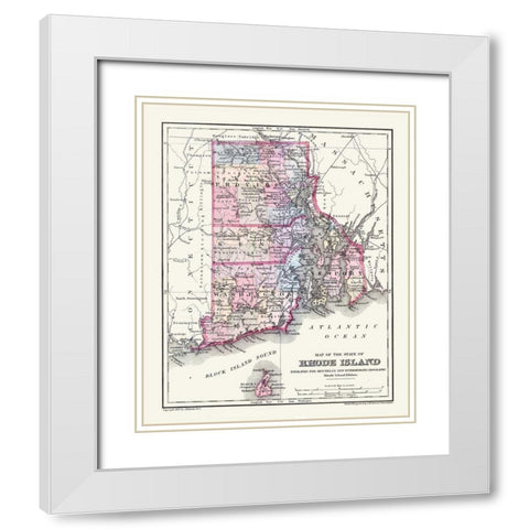 Rhode Island - Mitchell 1877 White Modern Wood Framed Art Print with Double Matting by Mitchell