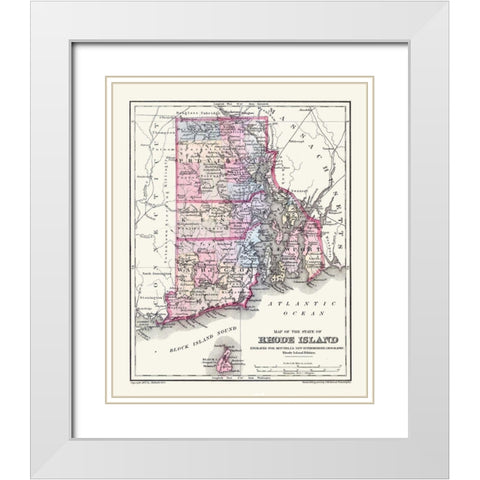Rhode Island - Mitchell 1877 White Modern Wood Framed Art Print with Double Matting by Mitchell