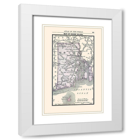 Rhode Island - Alden 1886 White Modern Wood Framed Art Print with Double Matting by Alden