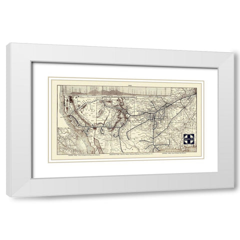 Santa Fe Railroad, Chicago to California 1904 White Modern Wood Framed Art Print with Double Matting by Poole