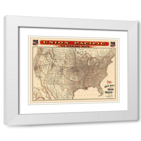 Union Pacific Railroad - Knight 1892 White Modern Wood Framed Art Print with Double Matting by Knight