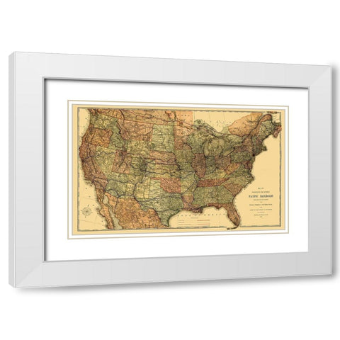 Pacific Railroads - Rand McNally 1883 White Modern Wood Framed Art Print with Double Matting by Rand McNally
