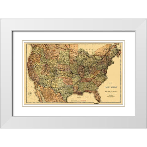 Pacific Railroads - Rand McNally 1883 White Modern Wood Framed Art Print with Double Matting by Rand McNally