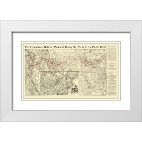 Northern Pacific Railroad, Yellowstone Route 1897 White Modern Wood Framed Art Print with Double Matting by Rand McNally