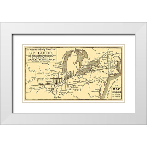 Toledo, Wabash and Gt Western Railroad Line 1859 White Modern Wood Framed Art Print with Double Matting by Unknown